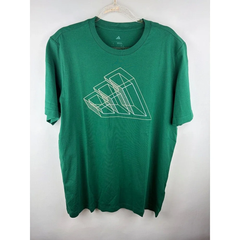 Adidas M T Fill‎ Tee Collegiate Green Geometric Graphic Retro Large 100% Cotton